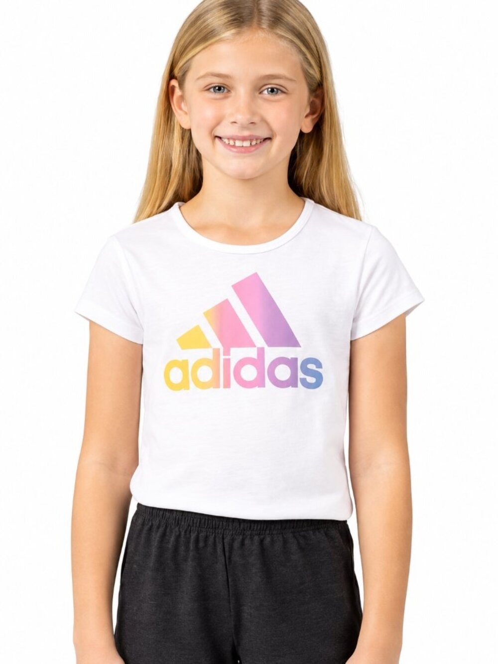 Adidas Girls Rainbow Logo Tee Shirt | White | Size M (10-12)